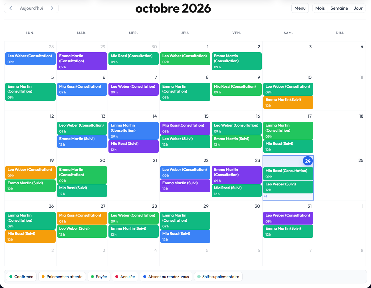 Calendrier des réservations