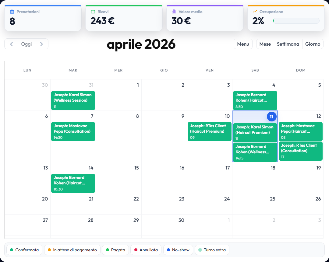 Calendario prenotazioni